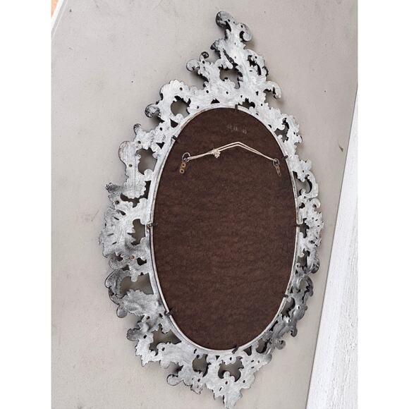 Vintage Oval Wall Hanging Mirror Ornate Black Scroll Border Chippy Shabby Chic - Picture 8 of 12